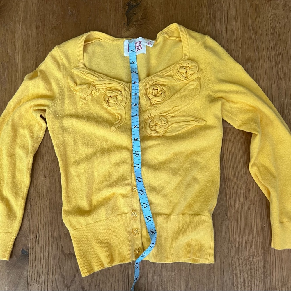 Anthropologie Yellow Cardigan Sweater with Embroidered Details - Picture 7 of 8